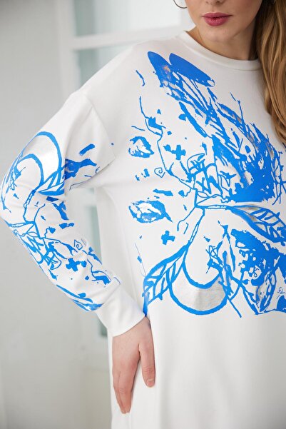 Moodbasic Silver Foil Printed Sweatshirt - Indigo