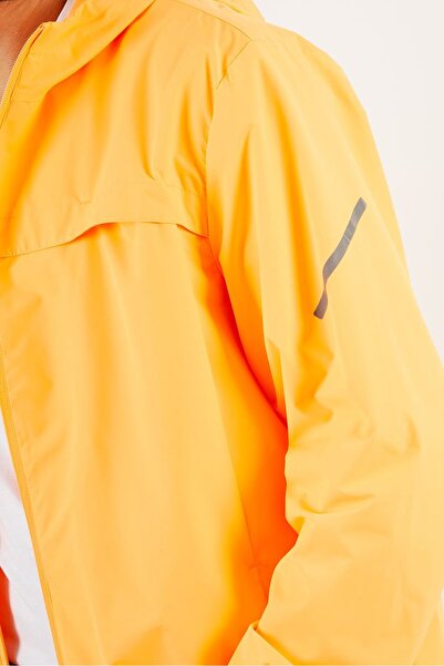 Tchibo Men Sportswear Fit Long Sleeve Hooded Windproof Jacket, Neon Orange