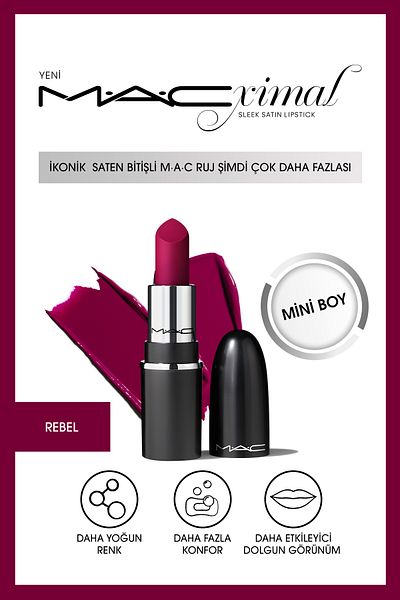 M.A.C Macximal Mini Sleek Satin Lipstick - Iconic Lipstick-Rebel 1.5Gm