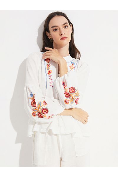 June By Styli Embroidery Detail Flounce Blouse