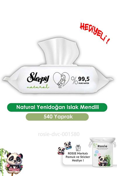 Sleepy Natural Newborn Wet Wipes - Pack of 6 90 Pieces and Rosie