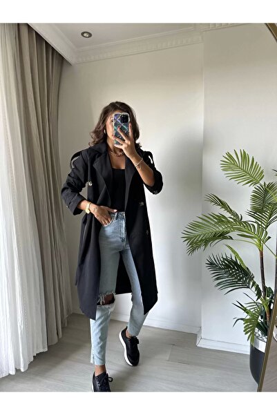 Felisya Butik Siyah Trençkot