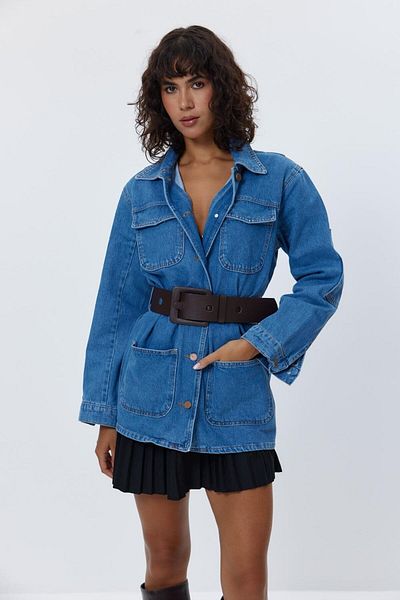 Tuba Butik Jachetă de damă albastră denim cu curea