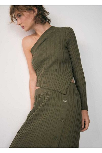 MANGO Woman Elastic Woven Asymmetrical Sweater