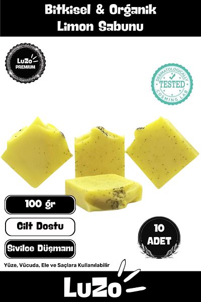 LuZo صابون الليمون العطري العضوي الطبيعي 100% من سلسلة Premium لموازنة شعر الوجه والجسم 10 قطع