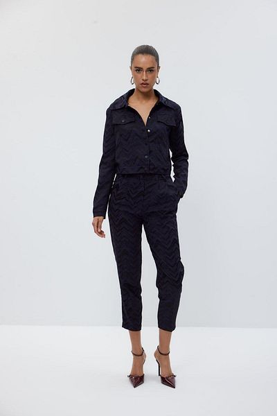 Tuba Butik Pleated Narrow Leg Navy Blue Women's Trousers