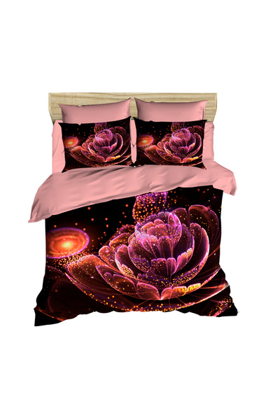 Fabeteks Floral Pink Luminous 3D Digital Double Duvet Cover Set