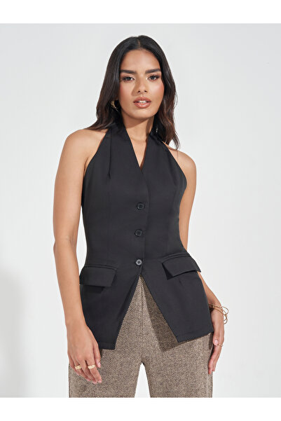 Styli Halter Neck Waistcoat with Flap Detail