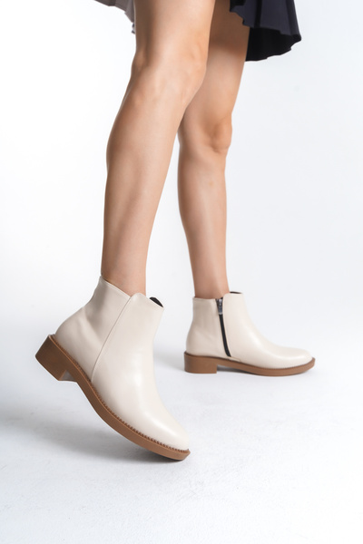 marinarosse Kadın Perry Bej Cilt Klasik Düz Kısa Bilek Bot