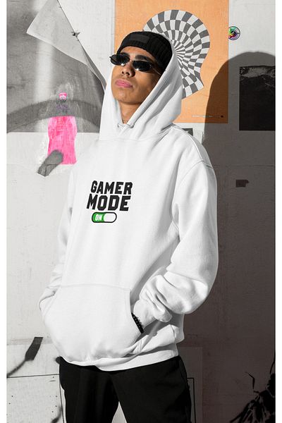 SUNFREE Λευκό φούτερ Gamer Printed - Ανδρικό Oversize Λευκό Μαύρο Φούτερ