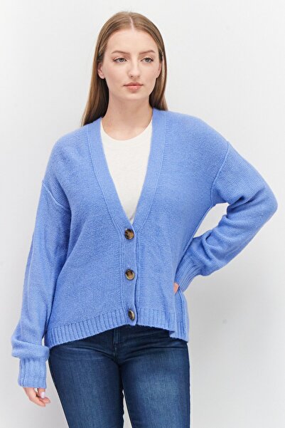 Esprit كارديجان نسائي بأكمام طويلة ورقبة على شكل حرف V، أزرق