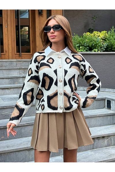 Ugdelia Cardigan de tricotaj cu imprimeu leopard special premium pentru femei