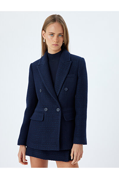 Koton Blazer dublu din tweed - buzunare cu clapă, lungime la șold, potrivire obișnuită