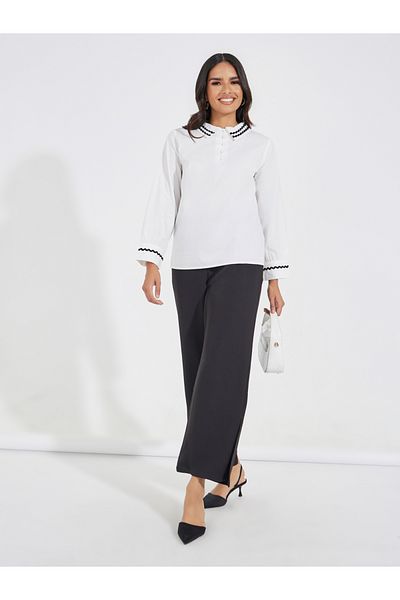 Styli Contrast Trim Detail Shirt with Half Placket