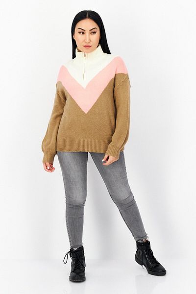 French Connection Women Mock Neck Colorblock Sweaters, Tan