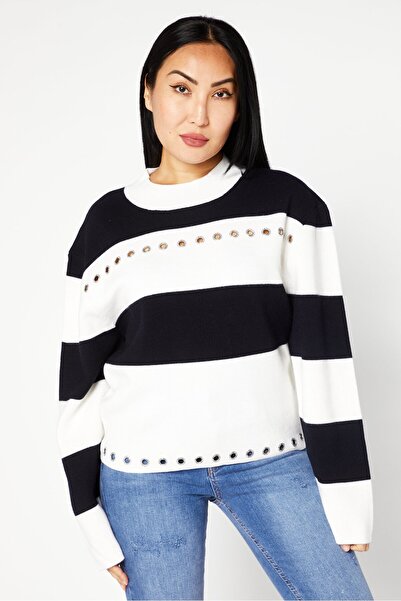 The Kooples Women Crew Neck Long Sleeve Textured Knitted Sweaters, Black