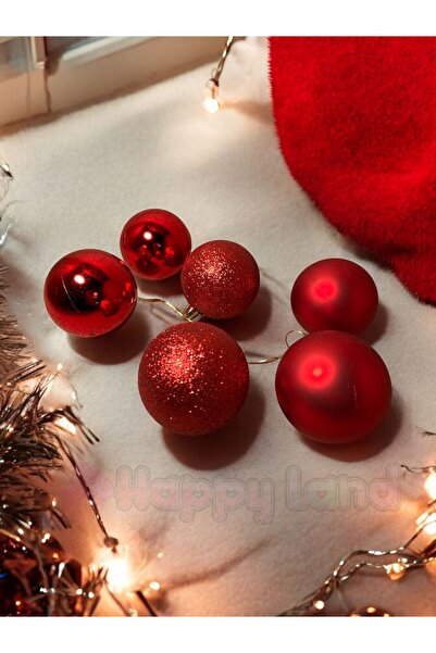 Happyland Yılbaşı Çam Ağacı Süsü 6 Cm 6 Adet Kırmızı Yılbaşı Topu Kırmızı Yılbaşı Topları
