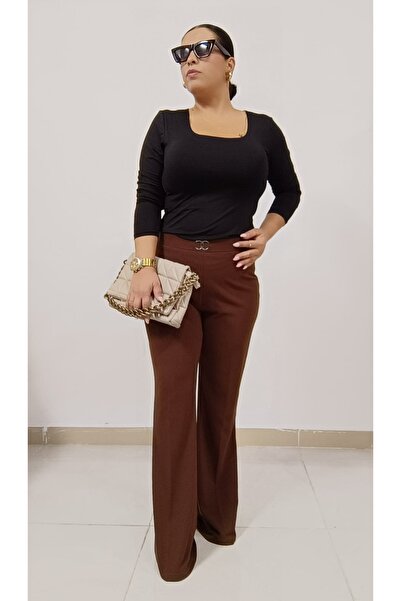 AKŞEN GİYİM Enine Neck Lycra Without Kneeprint Scuba Crepe Fabric Buckle Span...