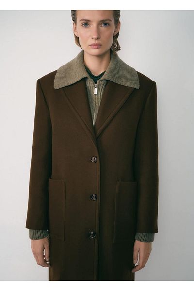 MANGO Woman Overcoat - Stylish Designed Scroll Fabric