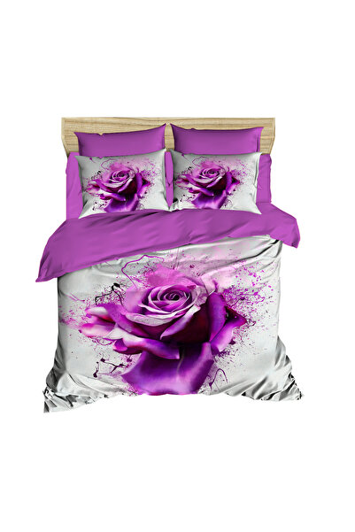 Fabeteks Purple Rose 3D Digital Double Duvet Cover Set