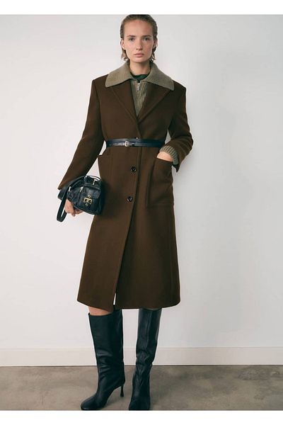 MANGO Woman Overcoat - Stylish Designed Scroll Fabric