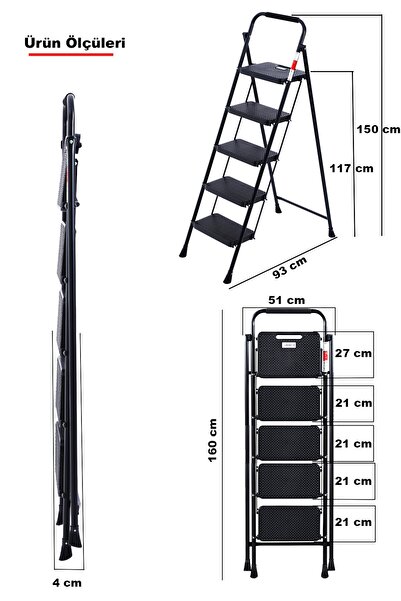 ERTEKPA 5 Basamak Siyah Merdiven Geniş Basamaklı EUROTOWER, ET5
