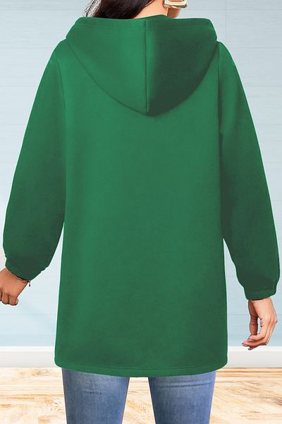 Trendseninle Cardigan lung cu glugă, verde, cu 3 fire, cu buzunare