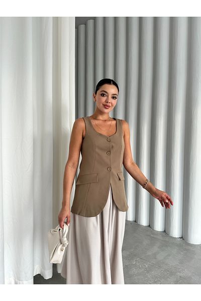 Laluvia Khakifarbene Premium-Weste mit Milano-Knöpfen