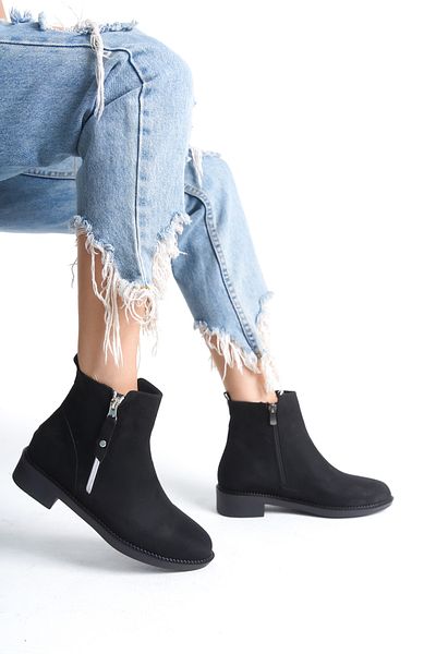 marinarosse Γυναικεία Victor Black Suede με φερμουάρ Λεπτομερή κοντά μποτάκια