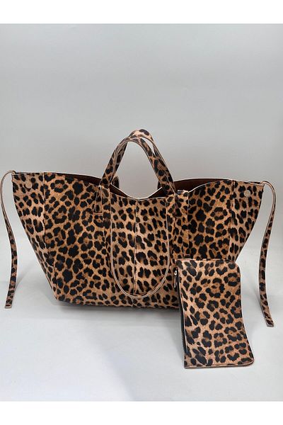 minebag Geantă de umăr pentru femei, cu model leopard, design special, portofel suplimentar - stâlp