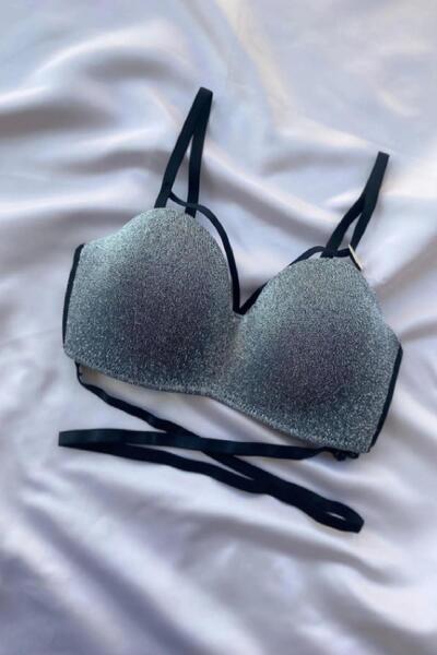 Leonia Design Koza Crop Ipli Gri Simli Büstiyer