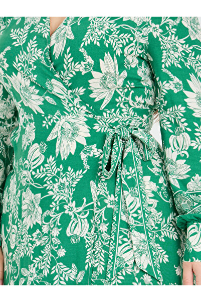 Styli Plus Floral Print V Neck Wrap Maxi Dress