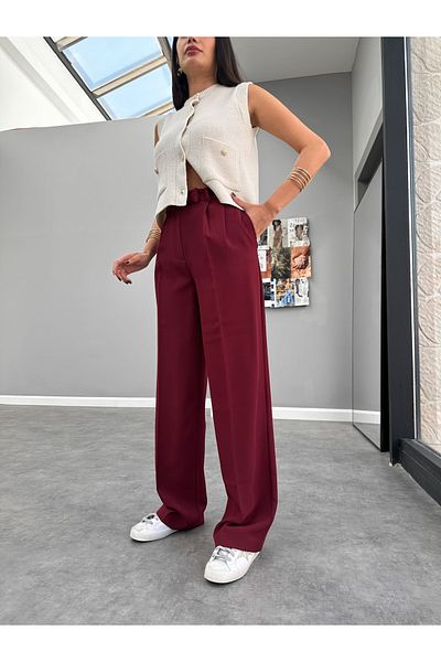 ESRAHELVACI Burgundy Palazzo Trousers