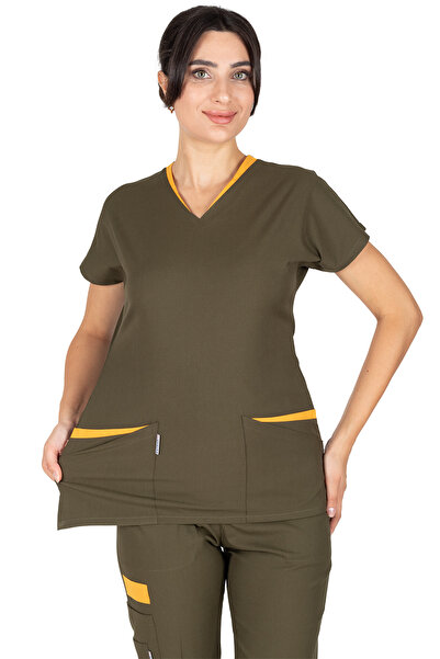 Alsancak Üniforma Twin Flex Khaki Green Lycra Thin Fabric Doctor's Jersey and Nurse's Jersey Set