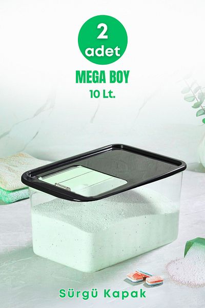 GRİMOR Life 10 L Mega Size - 2-Piece Tablet Detergent Storage Box, Multi-Purpose Storage Container with Sliding and Sliding Lid