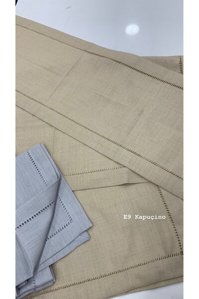 DUYGU KUMAŞ Ajur Detaylı Linen Kumaş Salon Set