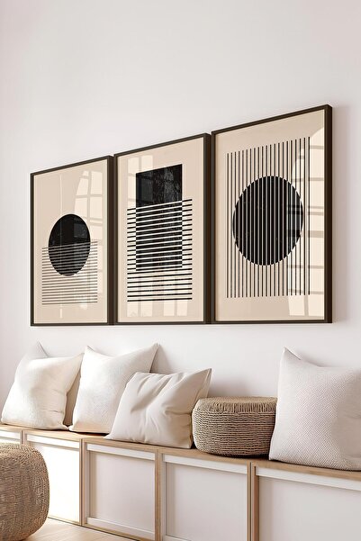 Postifull Set de pictură cu cadru, 3 bucăți cadru negru și set de postere cu tematică geometrică, pictură de perete nr:300649