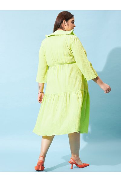 Athena By Styli Plus Size Seersucker Peter Pan Collar Fit & Flare Midi Dress