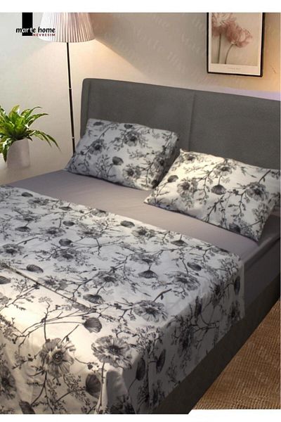 ATA HOME Διπλό Βαμβακερό Σετ Παπλωματοθήκη - 3 Σεντόνια και Παπλωματοθήκη, 220x220 cm