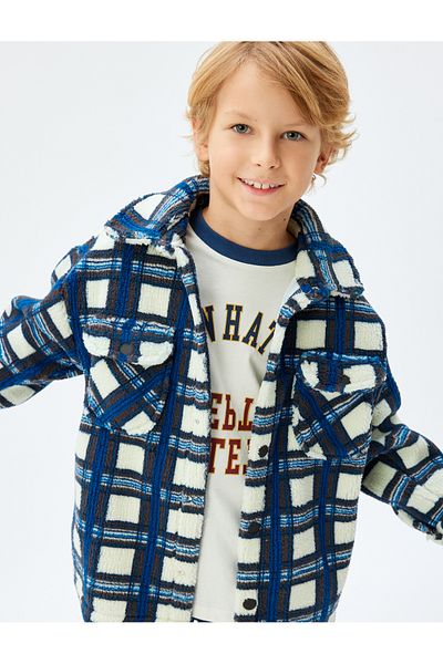 Koton Long Sleeve and Flap Pocket Detailed Plush Shirt Jacket