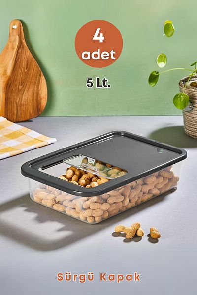 GRİMOR Life 5 Lt. Food Pulses Storage Container - 4-Piece Multi-Purpose Refrigerator Organizer with Sliding Sliding Lid