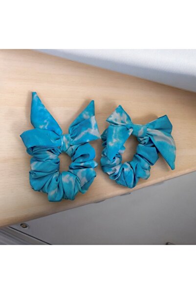 alsaccessories Agrafă de păr pentru femei cu model albastru și alb - cu detaliu fundă, scrunchie