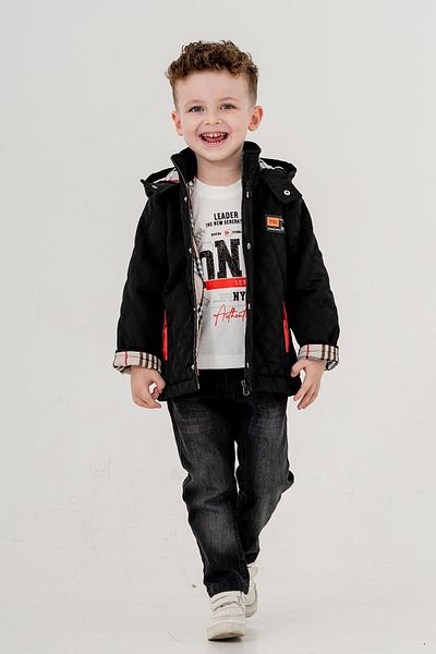 Minik Dolap Hooded Quilted Coat 3-Piece Jeans Set