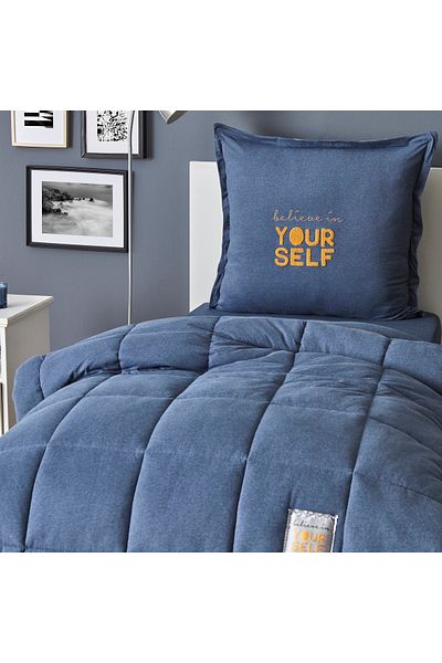 Karaca Motto Indigo 155X220 cm Baumwolle Komfort Schlafset, Kopfkissenbezug 80 cm x 80 cm