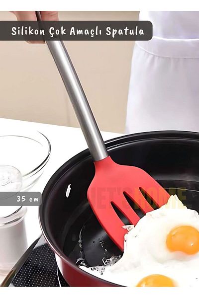 Jet's Home 35 cm Red Stainless Silicone Spatula - Multi-Purpose Serving Spatula