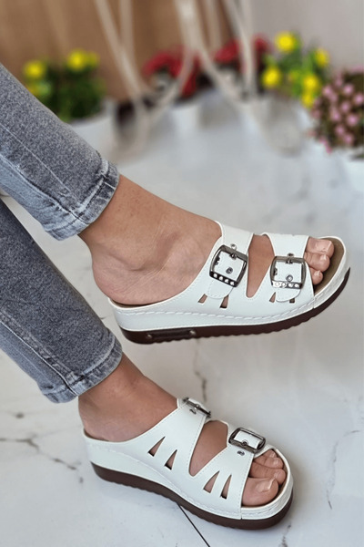 Neon Shoes Papuci de zi cu zi pentru femei Darma, cu bandă dublă, cataramă de piatră, talpă ortopedică, papuci pentru exterior și interior