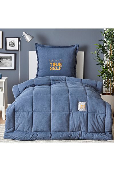Karaca Motto Indigo 155X220 cm Baumwolle Komfort Schlafset, Kopfkissenbezug 80 cm x 80 cm