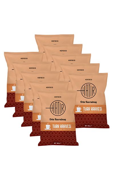Karaca Hatir Medium Roasted Turkish Coffee 10 Pieces with Plenty of Foam 10 X 100 Gr