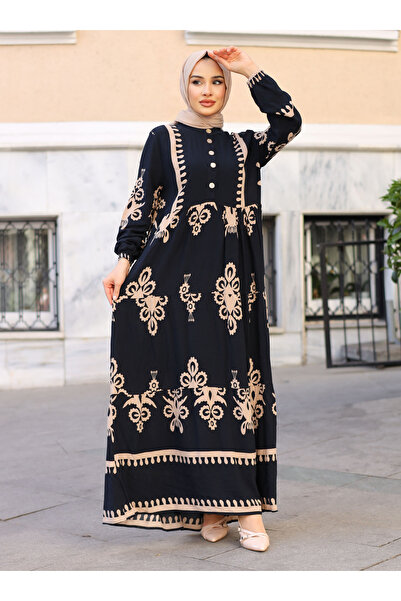 ZENANE Zenane Black Patterned Dress