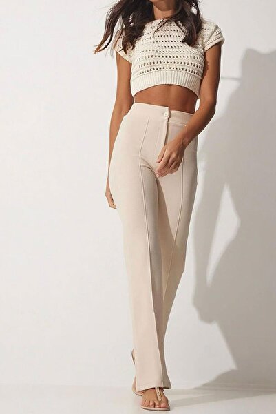 dk denemekabini High Waist Lycra Women's Palazzo Pants - Stone